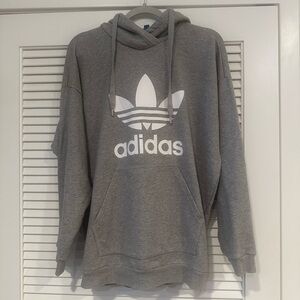 Adidas Heather Gray Hoodie with White Trefoil